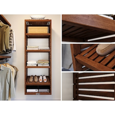 John Louis Home Solid Wood 12in. Deep Storage Tower with Shelves Chestnut JLH-302-CH